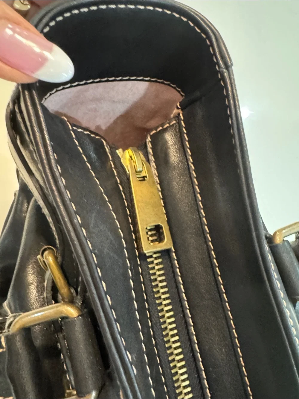 Marc Jacobs Black Leather Top-Handle Tote with Gold Hardware